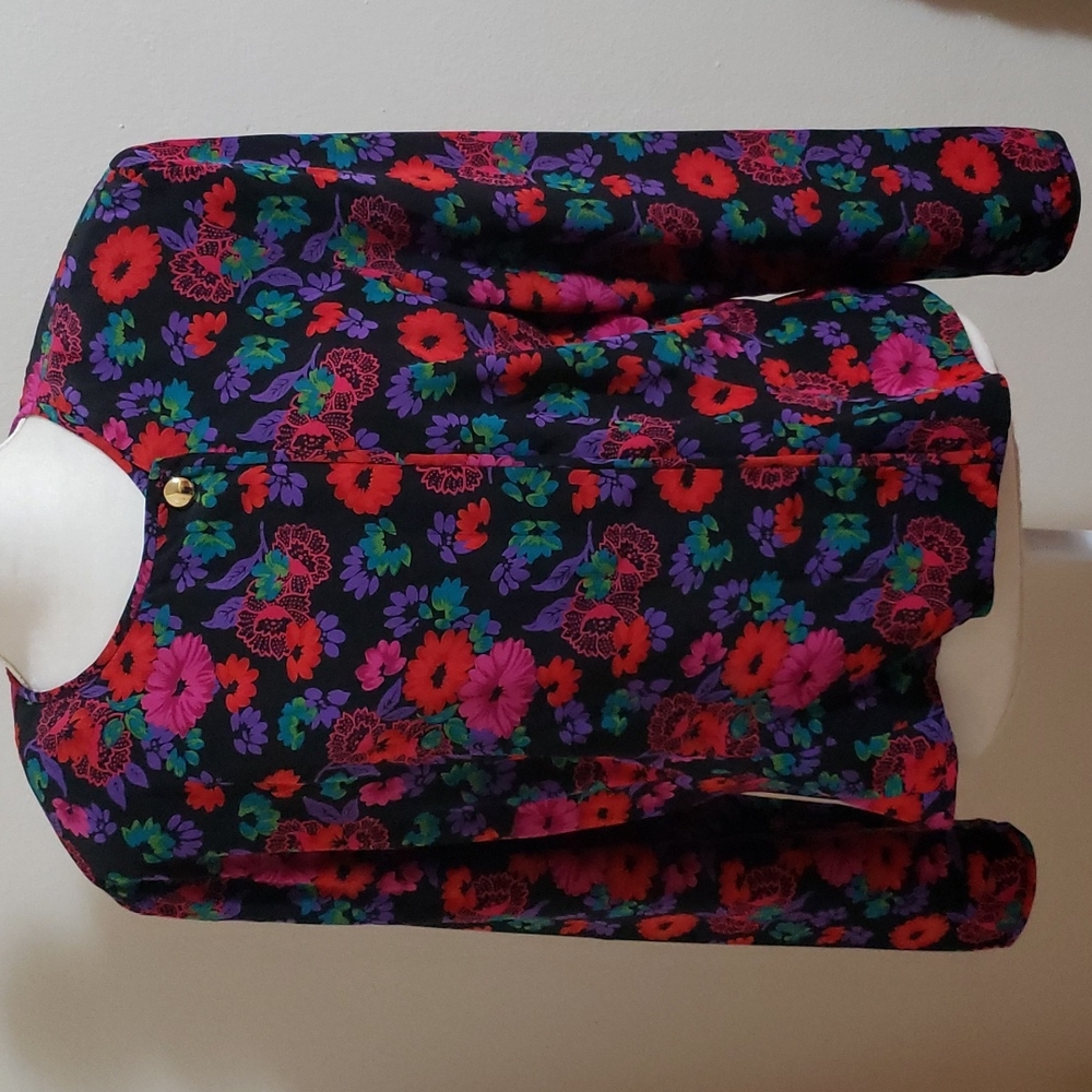 Liz Claiborne vintage floral print padded shoulders top blouse size 16